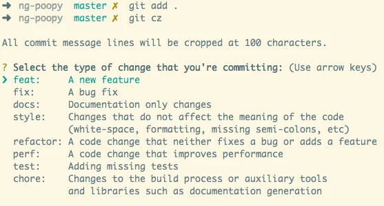 Semantic commit message using the command line