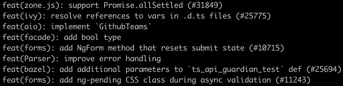Examples of commit messages with feat type