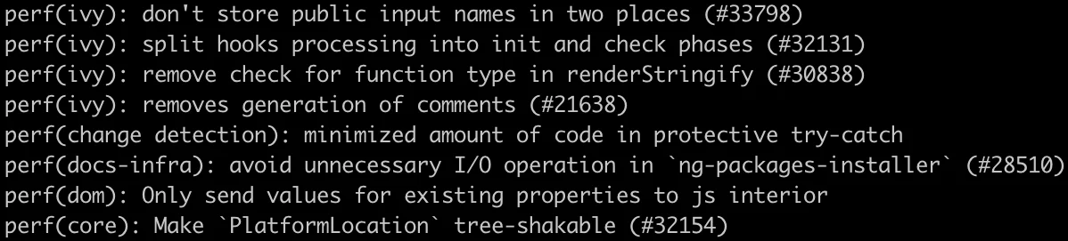 Examples of commit messages with perf type