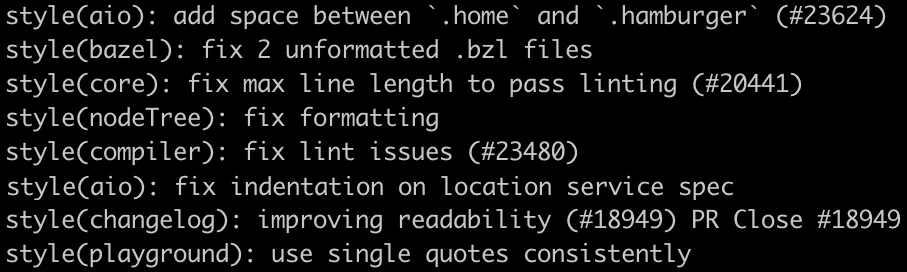 Examples of commit messages with style type